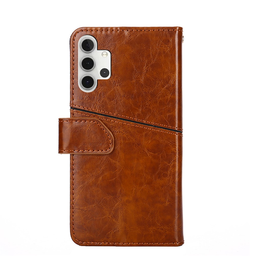 Geometric Splicing Leather Phone Cover for Samsung Galaxy A32 5G Wallet Stand Design Case - Light Brown-8