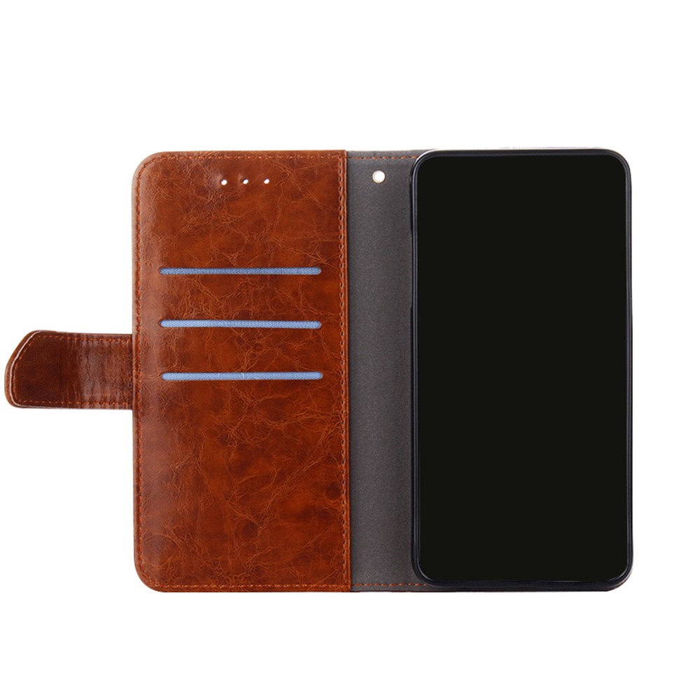 Geometric Splicing Leather Phone Cover for Samsung Galaxy A32 5G Wallet Stand Design Case - Light Brown-9