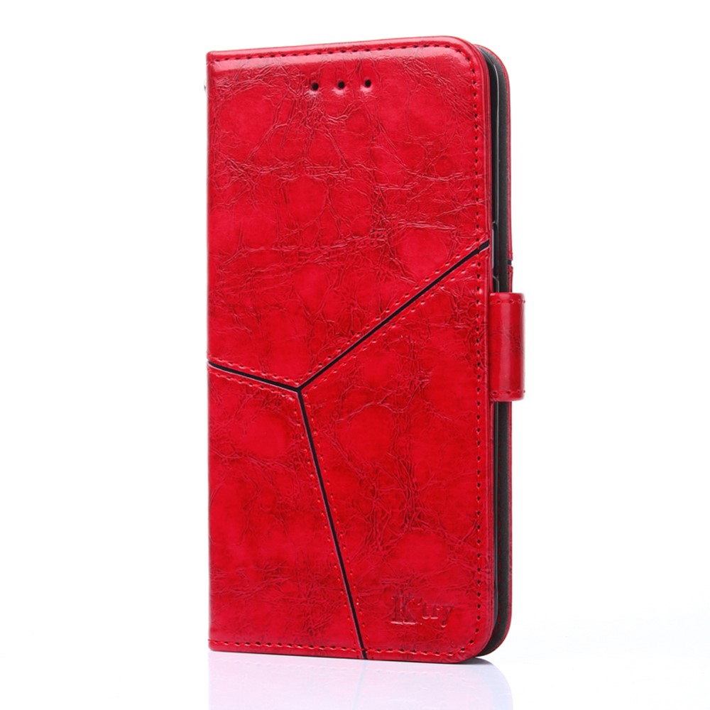 Geometric Splicing Leather Phone Cover for Samsung Galaxy A32 5G Wallet Stand Design Case - Red-1