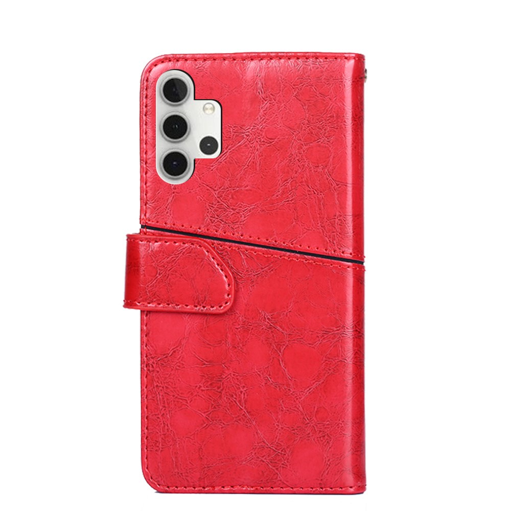 Geometric Splicing Leather Phone Cover for Samsung Galaxy A32 5G Wallet Stand Design Case - Red-4