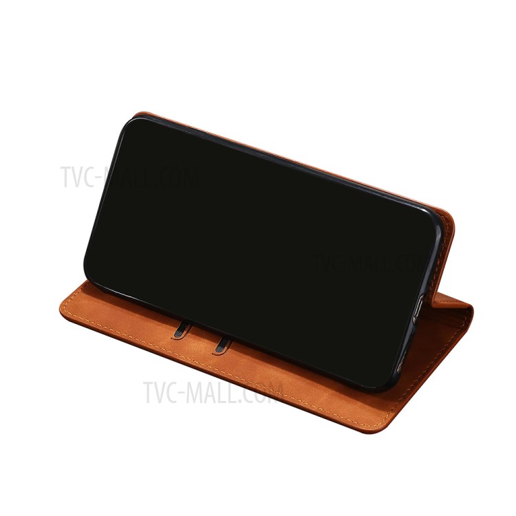 Skin-Touch Feeling Auto-absorbed Leather Cover for Samsung Galaxy A32 Card Holder Design Phone Shell - Light Brown-3