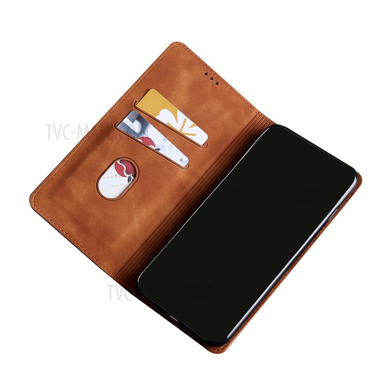 Skin-Touch Feeling Auto-absorbed Leather Cover for Samsung Galaxy A32 Card Holder Design Phone Shell - Light Brown-4