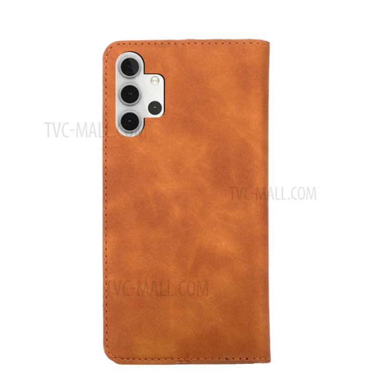 Skin-Touch Feeling Auto-absorbed Leather Cover for Samsung Galaxy A32 Card Holder Design Phone Shell - Light Brown-5