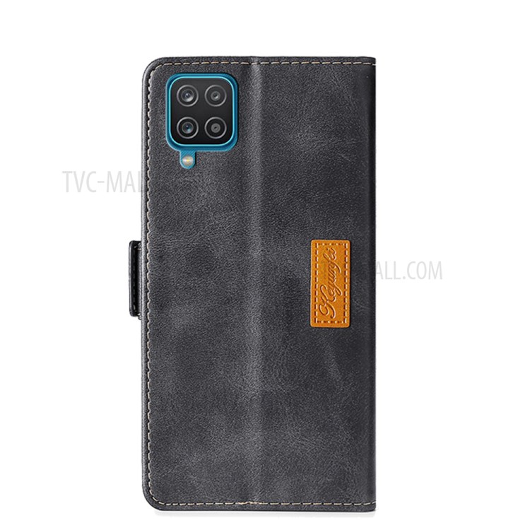 Color Splicing Design Leather Mobile Phone Case with Card Slot for Samsung Galaxy A12 - Grey/Black-7