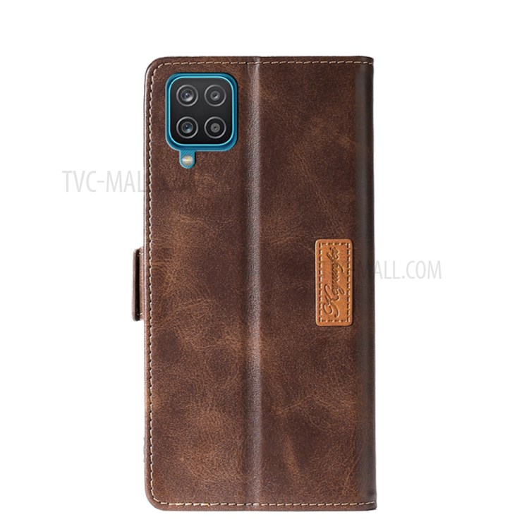 Color Splicing Design Leather Mobile Phone Case with Card Slot for Samsung Galaxy A12 - Light Brown/Brown-7