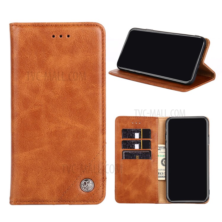 Stand Wallet Design Retro Style Leather Phone Cover Case for Samsung Galaxy A12 - Brown-1