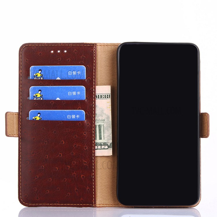 Ostrich Texture PU Leather Phone Case with Wallet Stand Design for Samsung Galaxy A12 - Brown-7