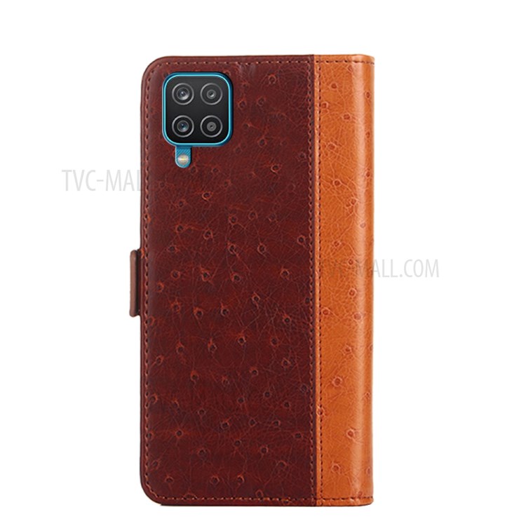 Ostrich Texture PU Leather Phone Case with Wallet Stand Design for Samsung Galaxy A12 - Brown-8