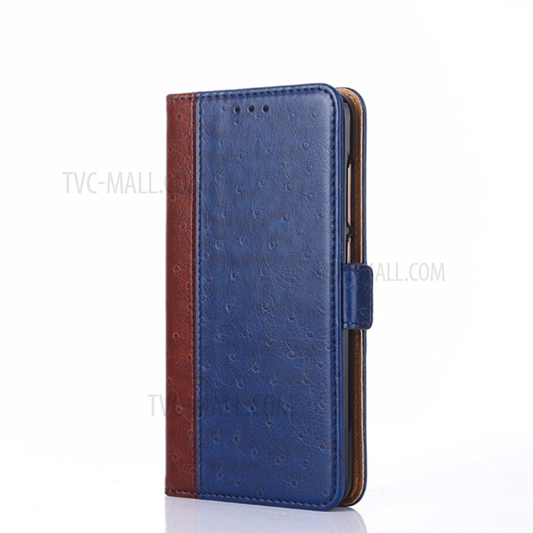 Ostrich Texture PU Leather Phone Case with Wallet Stand Design for Samsung Galaxy A12 - Blue-2