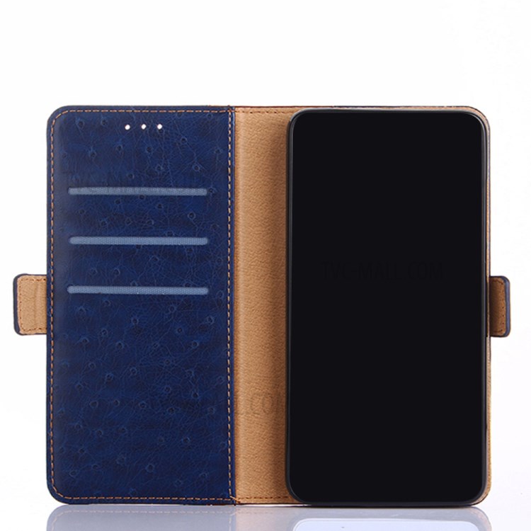 Ostrich Texture PU Leather Phone Case with Wallet Stand Design for Samsung Galaxy A12 - Blue-3