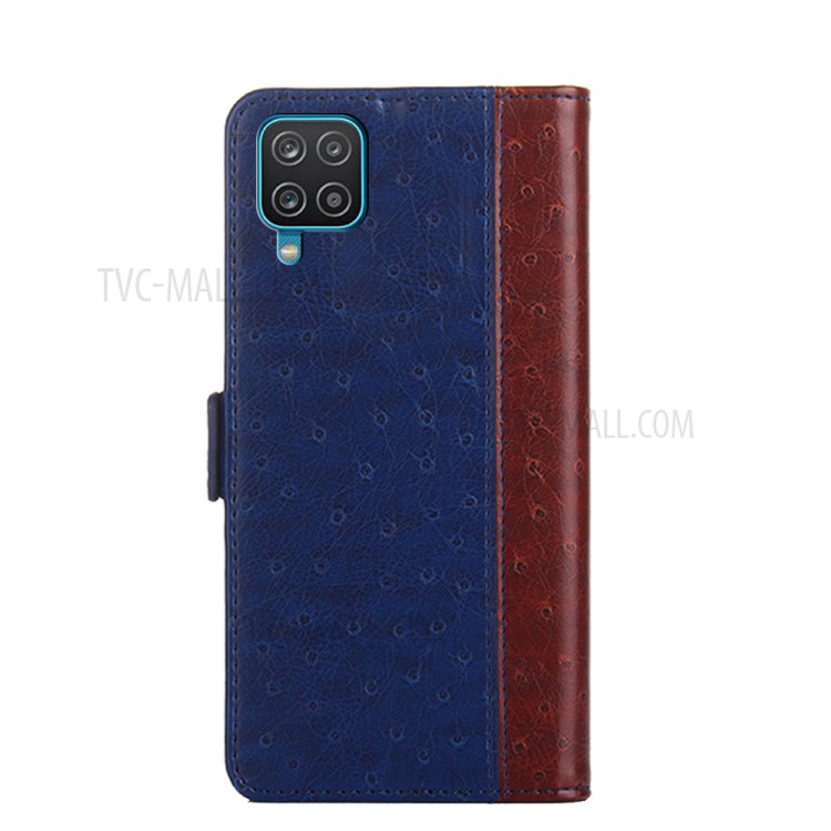 Ostrich Texture PU Leather Phone Case with Wallet Stand Design for Samsung Galaxy A12 - Blue-4