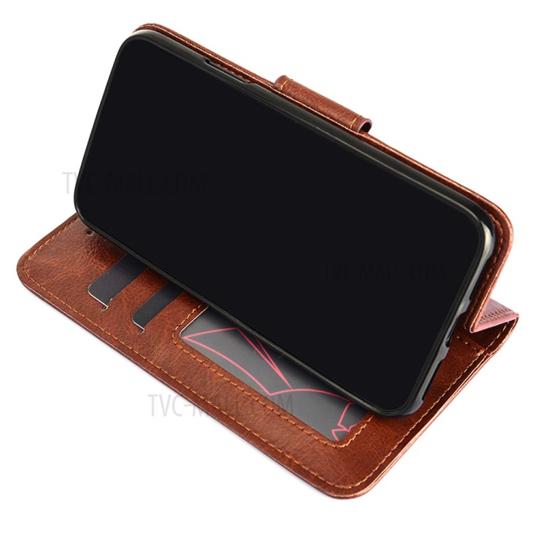 Wallet Stand Design TPU + PU Leather Cover Case for Samsung Galaxy A12 - Brown-2