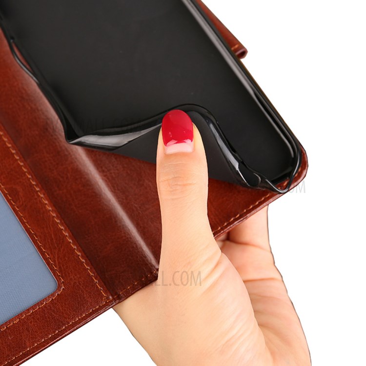 Wallet Stand Design TPU + PU Leather Cover Case for Samsung Galaxy A12 - Brown-5