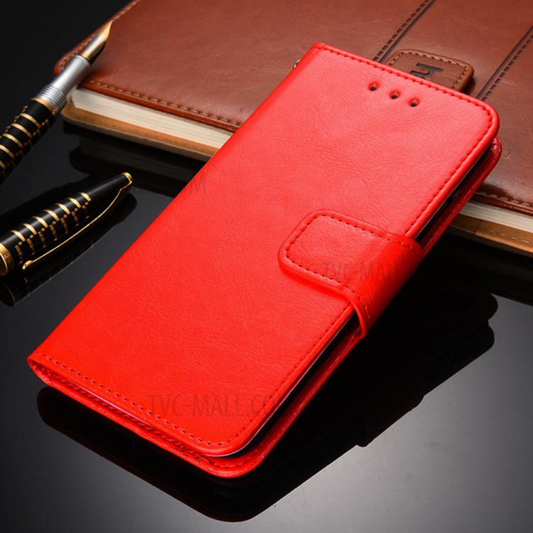 Wallet Stand Design TPU + PU Leather Cover Case for Samsung Galaxy A12 - Red-2