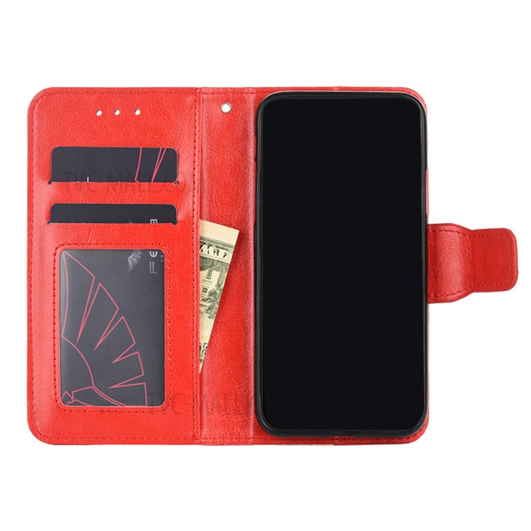 Wallet Stand Design TPU + PU Leather Cover Case for Samsung Galaxy A12 - Red-5