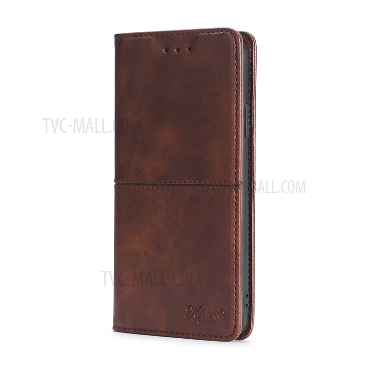Auto-absorbed Leather Stand Case with Card Slots for Samsung Galaxy A12 - Dark Brown-2