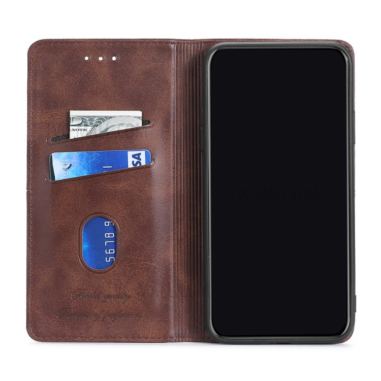 Auto-absorbed Leather Stand Case with Card Slots for Samsung Galaxy A12 - Dark Brown-7
