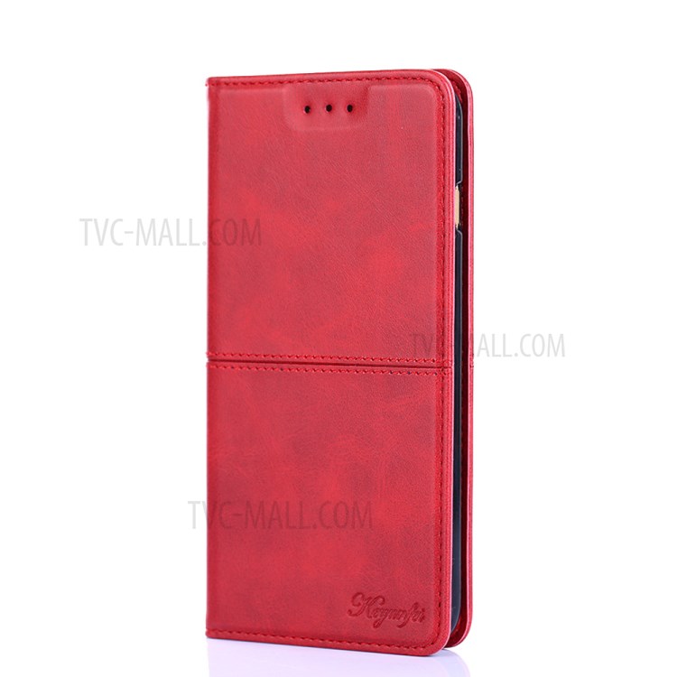 Auto-absorbed Leather Stand Case with Card Slots for Samsung Galaxy A12 - Red-1