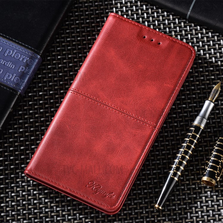 Auto-absorbed Leather Stand Case with Card Slots for Samsung Galaxy A12 - Red-2