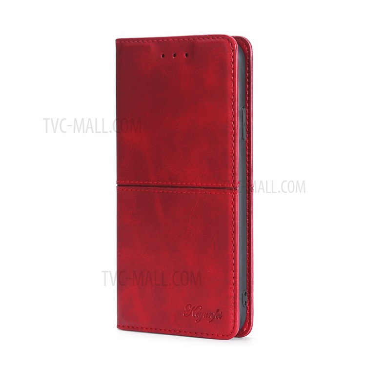 Auto-absorbed Leather Stand Case with Card Slots for Samsung Galaxy A12 - Red-4