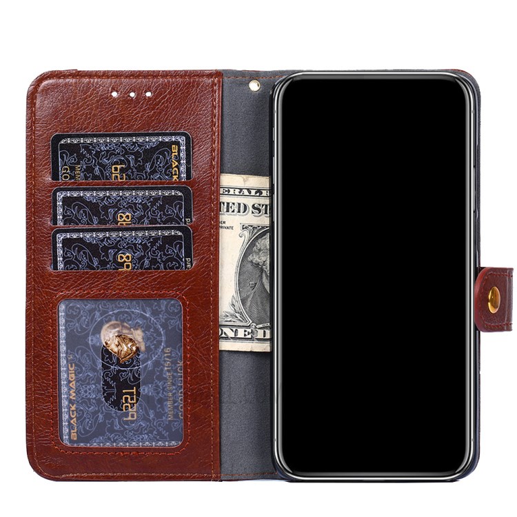 Zipper Pocket Design Leather Phone Wallet Stand Case for Samsung Galaxy A12 - Brown-12