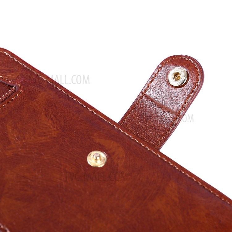 Zipper Pocket Design Leather Phone Wallet Stand Case for Samsung Galaxy A12 - Brown-9