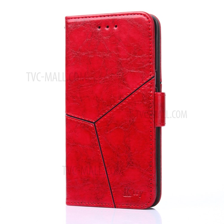 Wallet Stand Design Geometric Splicing Leather Phone Cover for Samsung Galaxy A12 - Red-1
