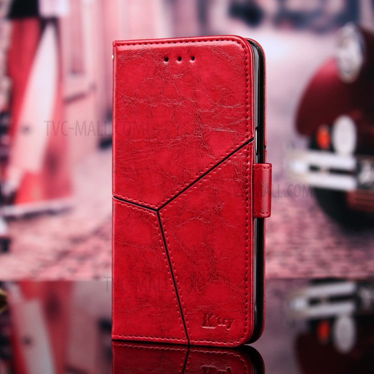 Wallet Stand Design Geometric Splicing Leather Phone Cover for Samsung Galaxy A12 - Red-2