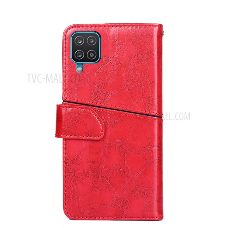 Wallet Stand Design Geometric Splicing Leather Phone Cover for Samsung Galaxy A12 - Red-4