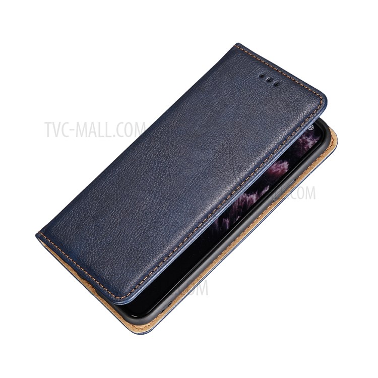 Wallet Stand Design Auto-Magnetic Plain Leather Phone Case for Samsung Galaxy A12 - Blue-2