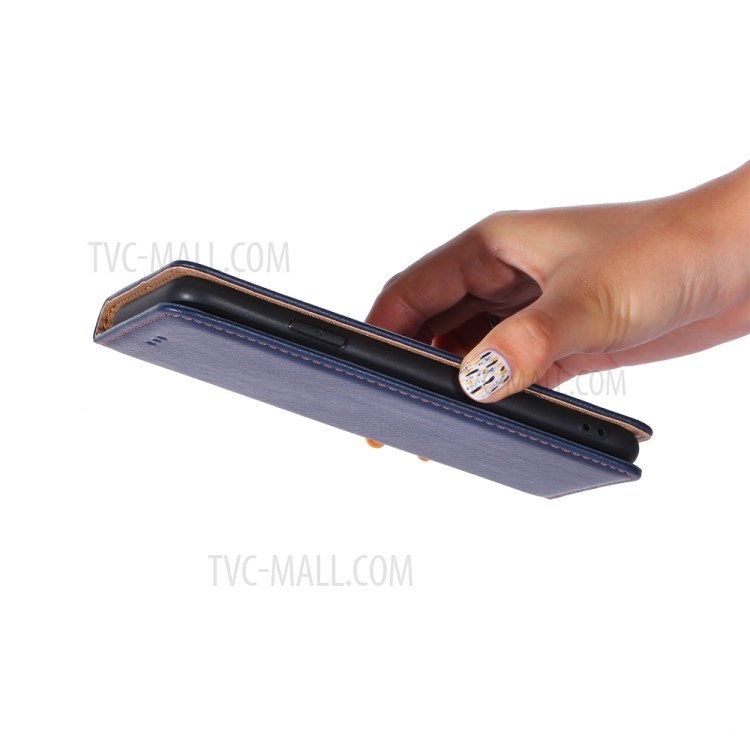 Wallet Stand Design Auto-Magnetic Plain Leather Phone Case for Samsung Galaxy A12 - Blue-4