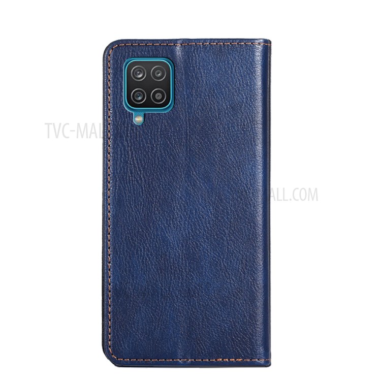 Wallet Stand Design Auto-Magnetic Plain Leather Phone Case for Samsung Galaxy A12 - Blue-5