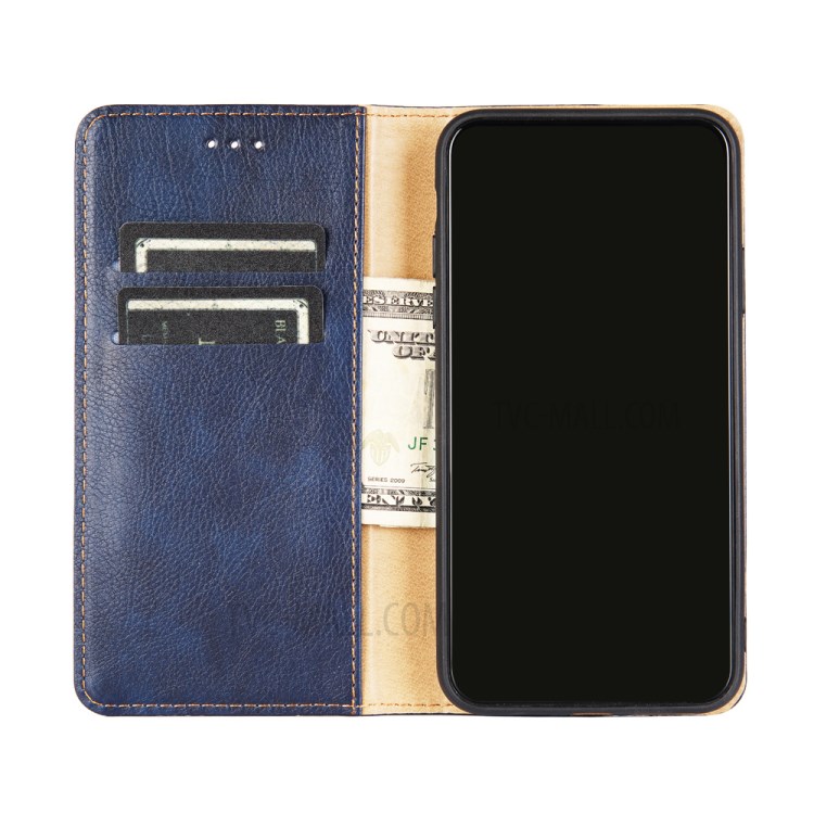 Wallet Stand Design Auto-Magnetic Plain Leather Phone Case for Samsung Galaxy A12 - Blue-7