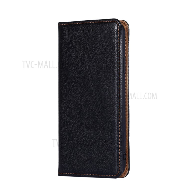 Wallet Stand Design Auto-Magnetic Plain Leather Phone Case for Samsung Galaxy A12 - Black-1