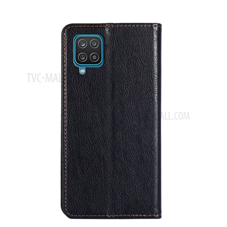 Wallet Stand Design Auto-Magnetic Plain Leather Phone Case for Samsung Galaxy A12 - Black-3