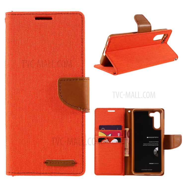 MERCURY GOOSPERY Canvas Diary Stand Leather Cell Phone Cover for Samsung Galaxy S21+ - Orange-1