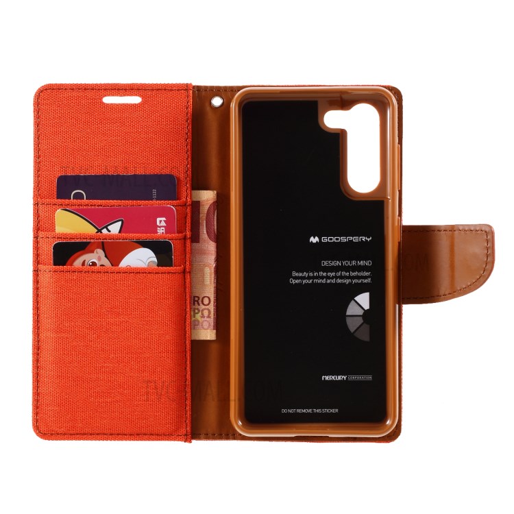 MERCURY GOOSPERY Canvas Diary Stand Leather Cell Phone Cover for Samsung Galaxy S21+ - Orange-6