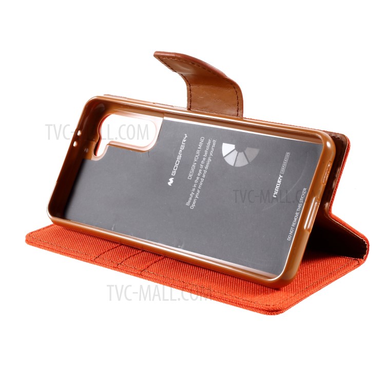 MERCURY GOOSPERY Canvas Diary Stand Leather Cell Phone Cover for Samsung Galaxy S21+ - Orange-7