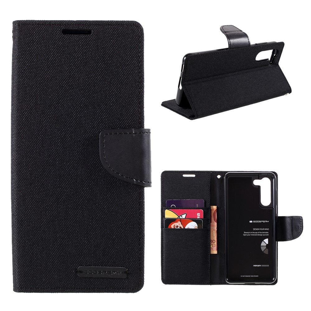 MERCURY GOOSPERY for Samsung Galaxy S21 5G Canvas Diary Stand Leather Cell Phone Cover - Black-1