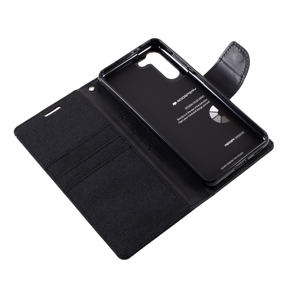 MERCURY GOOSPERY for Samsung Galaxy S21 5G Canvas Diary Stand Leather Cell Phone Cover - Black-12