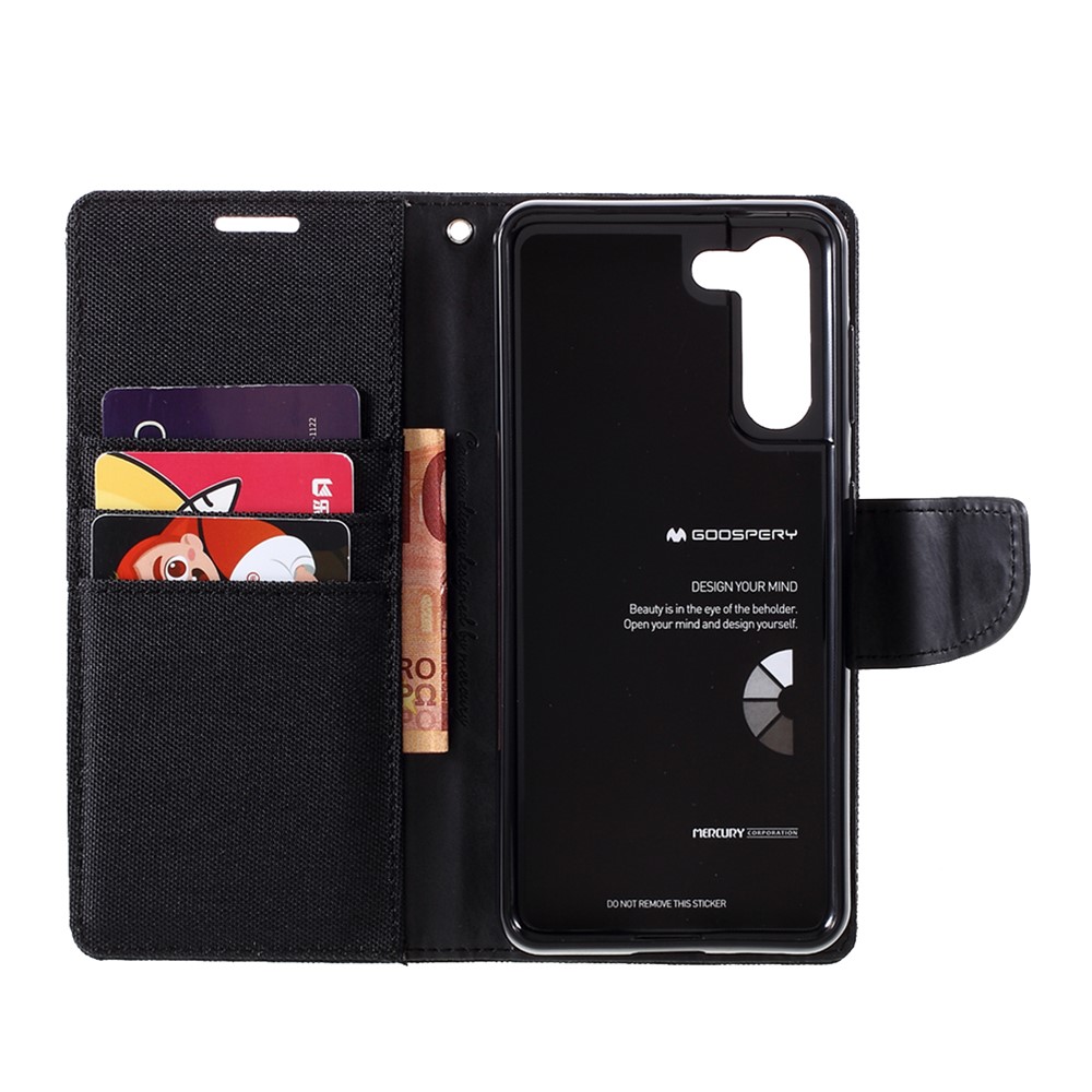 MERCURY GOOSPERY for Samsung Galaxy S21 5G Canvas Diary Stand Leather Cell Phone Cover - Black-13