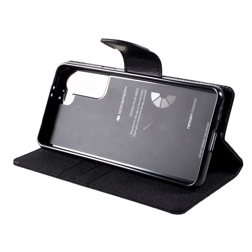MERCURY GOOSPERY for Samsung Galaxy S21 5G Canvas Diary Stand Leather Cell Phone Cover - Black-14