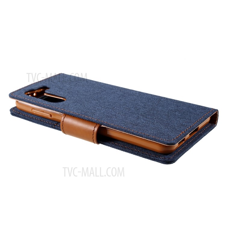 MERCURY GOOSPERY for Samsung Galaxy S21 5G Canvas Diary Stand Leather Cell Phone Cover - Dark Blue-5