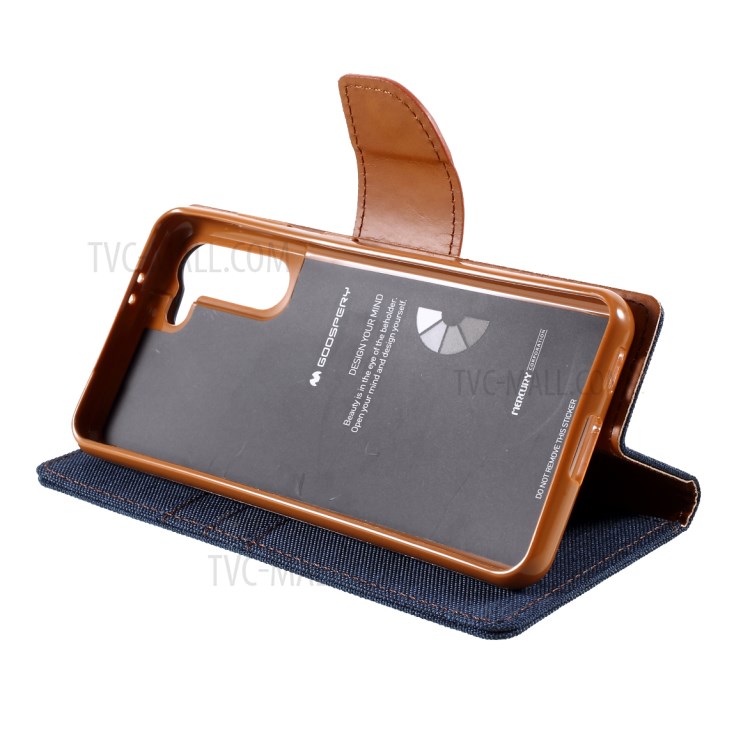 MERCURY GOOSPERY for Samsung Galaxy S21 5G Canvas Diary Stand Leather Cell Phone Cover - Dark Blue-7