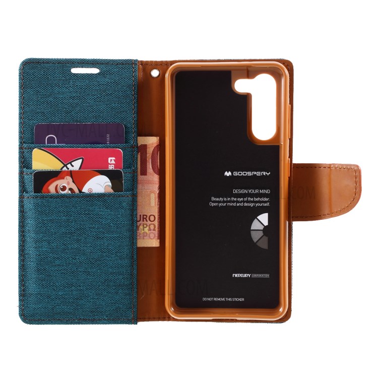 MERCURY GOOSPERY for Samsung Galaxy S21 5G Canvas Diary Stand Leather Cell Phone Cover - Green-6