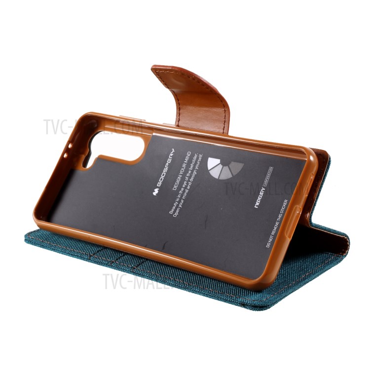 MERCURY GOOSPERY for Samsung Galaxy S21 5G Canvas Diary Stand Leather Cell Phone Cover - Green-7