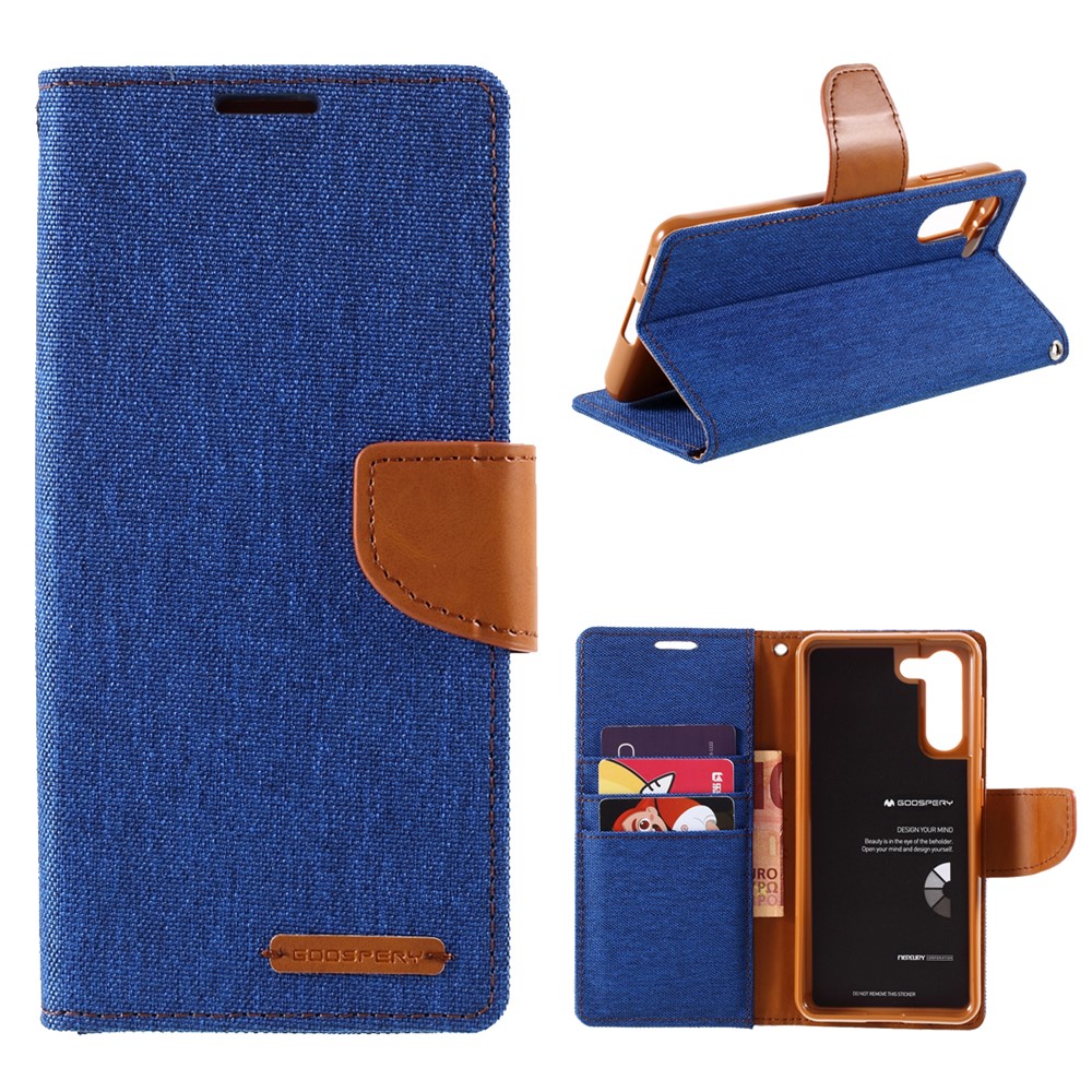 MERCURY GOOSPERY for Samsung Galaxy S21 5G Canvas Diary Stand Leather Cell Phone Cover - Baby Blue-1