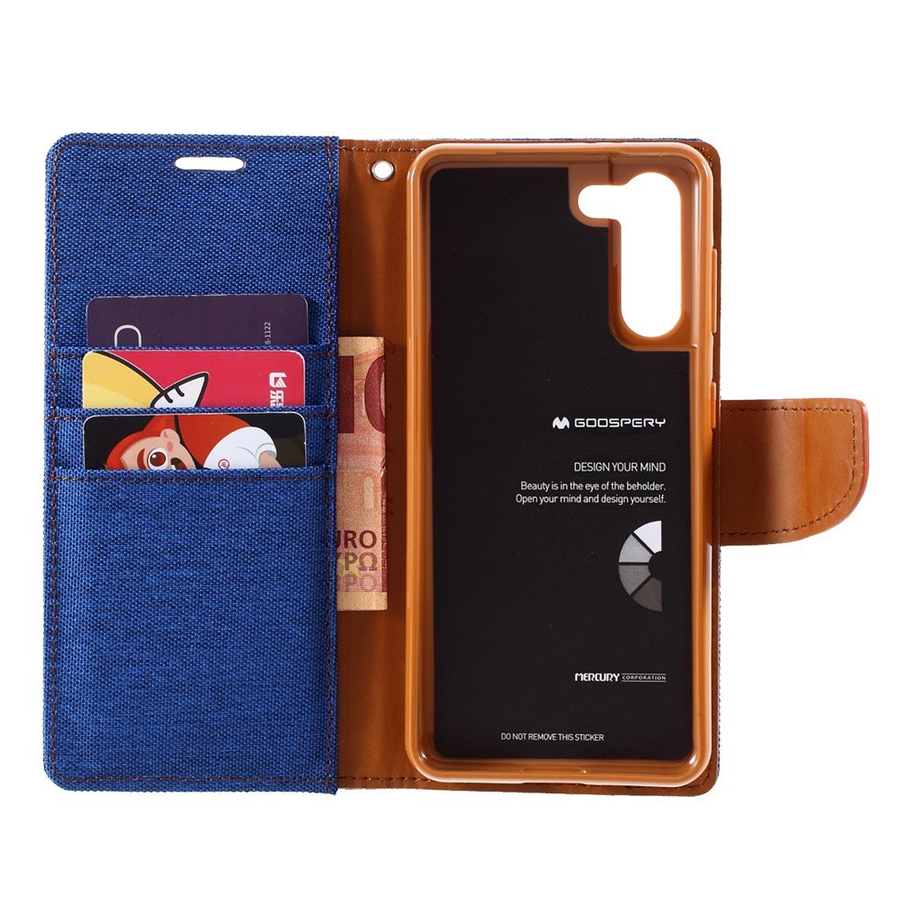 MERCURY GOOSPERY for Samsung Galaxy S21 5G Canvas Diary Stand Leather Cell Phone Cover - Baby Blue-6