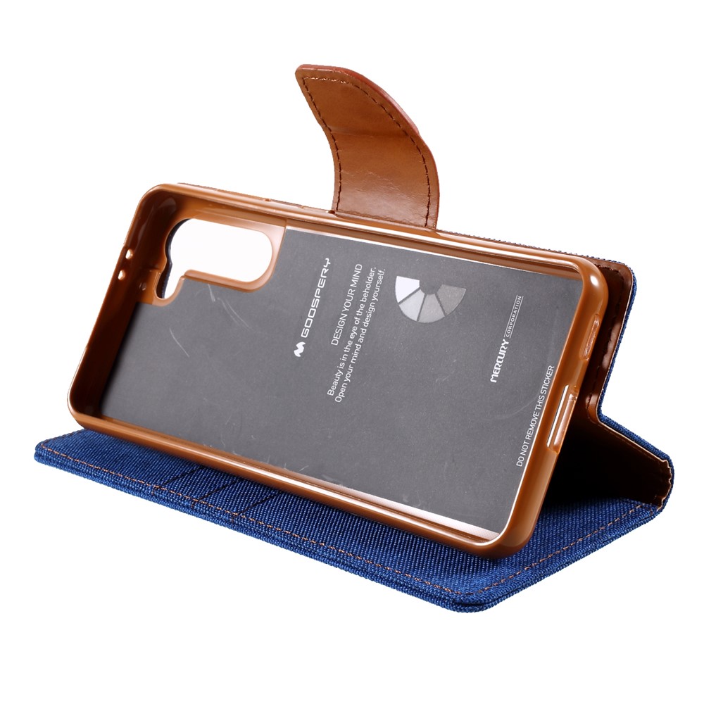 MERCURY GOOSPERY for Samsung Galaxy S21 5G Canvas Diary Stand Leather Cell Phone Cover - Baby Blue-7