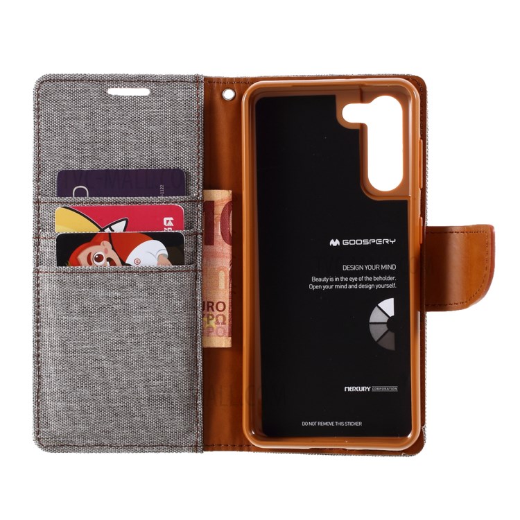 MERCURY GOOSPERY for Samsung Galaxy S21 5G Canvas Diary Stand Leather Cell Phone Cover - Grey-6